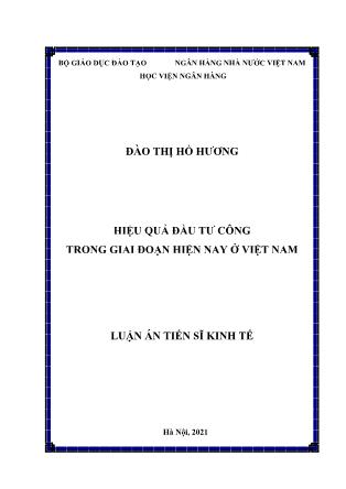 Luận án Hiệu quả đầu tư công trong giai đoạn hiện nay ở Việt Nam