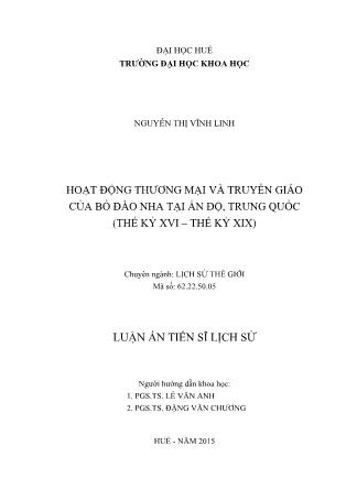 Luận án Hoạt động thương mại và truyền giáo của Bồ Đào Nha tại Ấn Độ, Trung Quốc (Thế kỷ XVI – Thế kỷ XIX)