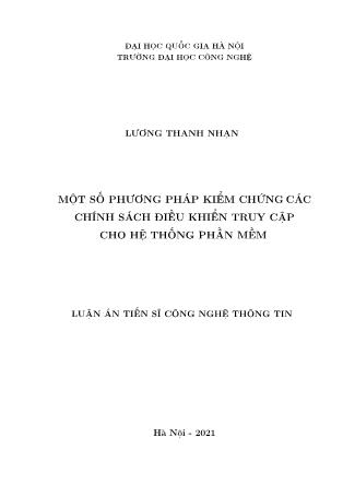 Luận án Một số phương pháp kiểm chứng các chính sách điều khiển truy cập cho hệ thống phần mềm