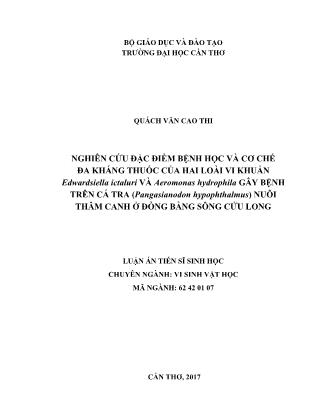 Luận án Nghiên cứu đặc điểm bệnh học và cơ chế đa kháng thuốc của hai loài vi khuẩn Edwardsiella ictaluri và Aeromonas hydrophila gây bệnh trên cá tra (Pangasianodon hypophthalmus) nuôi thâm canh ở Đồng bằng sông Cửu Long