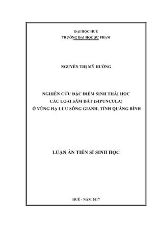 Luận án Nghiên cứu đặc điểm sinh thái học các loài sâm đất (Sipuncula) ở vùng hạ lưu sông Gianh, tỉnh Quảng Bình