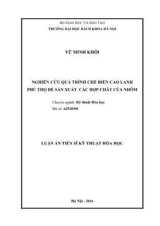 Luận án Nghiên cứu quá trình chế biến cao lanh Phú Thọ để sản xuất các hợp chất của nhôm