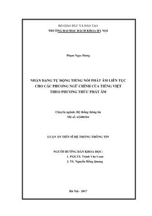 Luận án Nhận dạng tự động tiếng nói phát âm liên tục cho các phương ngữ chính của tiếng Việt theo phương thức phát âm