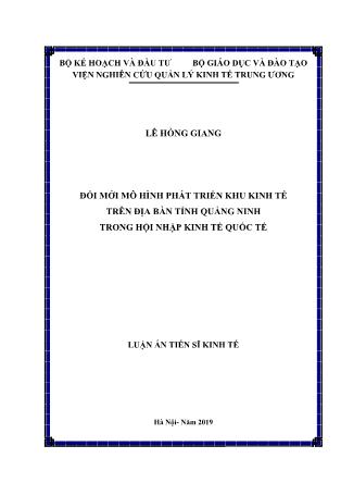 Luận án Ðổi mới mô hình phát triển khu kinh tế trên địa bàn tỉnh Quảng Ninh trong hội nhập kinh tế quốc tế