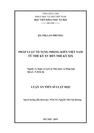 Luận án Pháp luật tố tụng phong kiến Việt Nam từ thế kỷ XV đến thế kỷ XIX