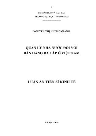 Luận án Quản lý nhà nước đối với bán hàng đa cấp ở Việt Nam