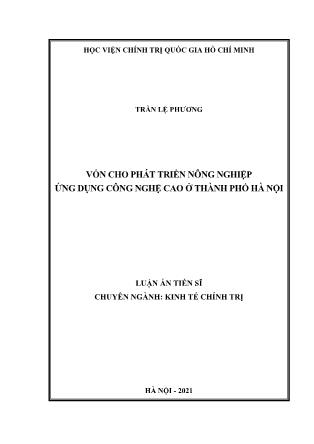 Luận án Vốn cho phát triển nông nghiệp ứng dụng công nghệ cao ở thành phố Hà Nội