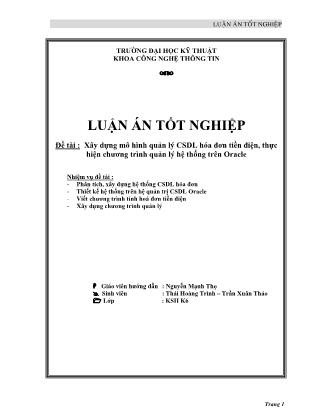 Luận án Xây dựng mô hình quản lý cơ sở dữ liệu hóa đơn tiền điện, thực hiện chương trình quản lý hệ thống trên Oracle