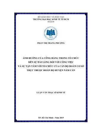 Luận văn Ảnh hưởng của công bằng trong tổ chức đến sự hài lòng đối với công việc và sự tận tâm với tổ chức của cán bộ Đoàn cơ sở thuộc Đoàn bộ Huyện Năm Căn