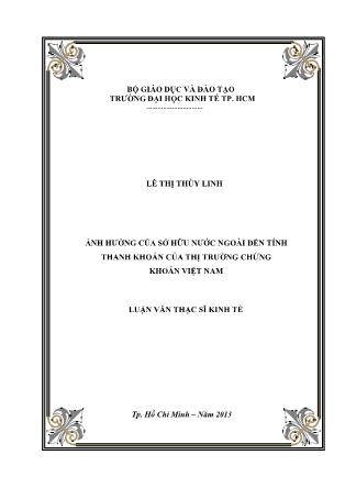 Luận văn Ảnh hưởng của sở hữu nước ngoài đến tính thanh khoản của thị trường chứng khoán Việt Nam
