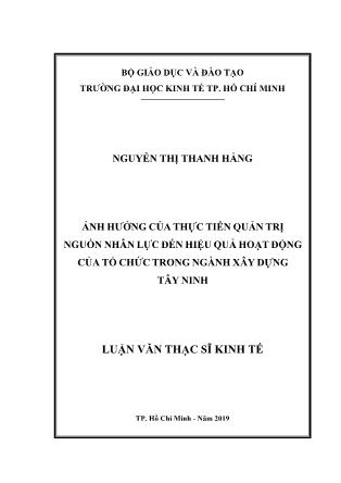 Luận văn Ảnh hưởng của thực tiễn quản trị nguồn nhân lực đến hiệu quả hoạt động của tổ chức trong ngành xây dựng Tây Ninh