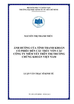 Luận văn Ảnh hưởng của tính thanh khoản cổ phiếu đến cấu trúc vốn các công ty niêm yết trên thị trường chứng khoán Việt Nam