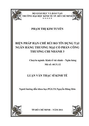 Luận văn Biện pháp hạn chế rủi ro tín dụng tại Ngân hàng Thương mại Cổ phần Công thương Chi nhánh 3