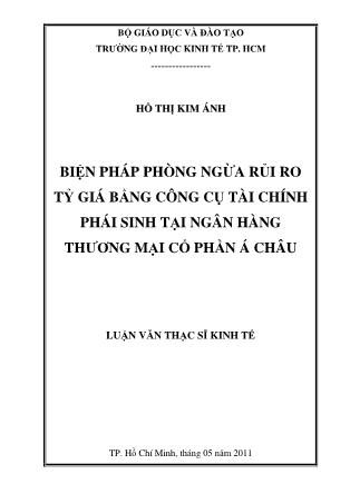 Luận văn Biện pháp phòng ngừa rủi ro tỷ giá bằng công cụ tài chính phái sinh tại Ngân hàng thương mại cổ phần Á Châu