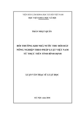 Luận văn Bồi thường khi nhà nước thu hồi đất nông nghiệp theo pháp luật Việt Nam từ thực tiễn tỉnh Bình Định