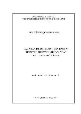 Luận văn Các nhân tố ảnh hưởng đến hành vi tuân thủ thuế thu nhập cá nhân tại thành phố Tân An