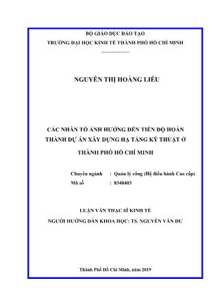Luận văn Các nhân tố ảnh hưởng đến tiến độ hoàn thành dự án xây dựng hạ tầng kỹ thuật ở thành phố Hồ Chí Minh