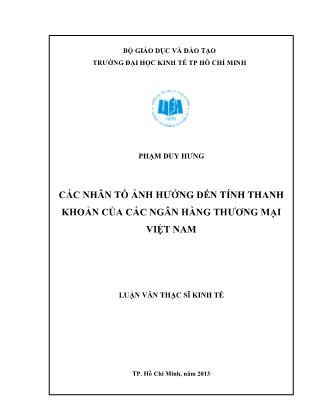 Luận văn Các nhân tố ảnh hưởng đến tính thanh khoản của các ngân hàng thương mại Việt Nam
