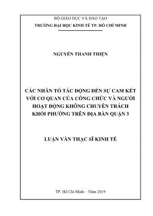 Luận văn Các nhân tố tác động đến sự cam kết với cơ quan của công chức và người hoạt động không chuyên trách khối phường trên địa bàn Quận 3