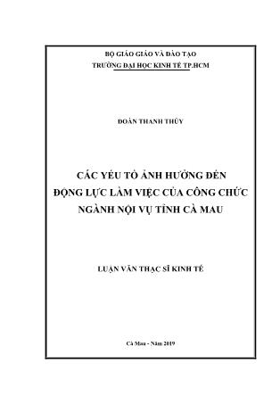 Luận văn Các yếu tố ảnh hưởng đến động lực làm việc của công chức ngành Nội vụ tỉnh Cà Mau