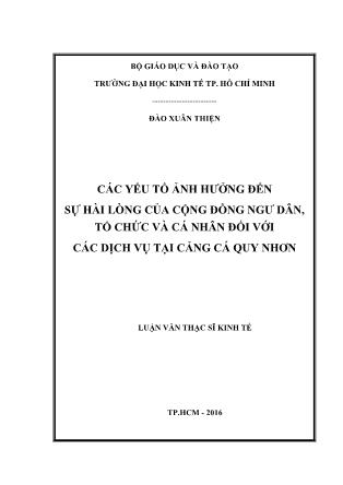 Luận văn Các yếu tố ảnh hưởng đến sự hài lòng của cộng đồng ngư dân, tổ chức và các cá nhân đối với các dịch vụ tại cảng cá Quy Nhơn