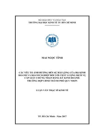 Luận văn Các yếu tố ảnh hưởng đến sự hài lòng của hộ kinh doanh và doanh nghiệp đối với chất lượng dịch vụ cấp giấy chứng nhận đăng ký kinh doanh: Trường hợp UBND thành phố Quy Nhơn