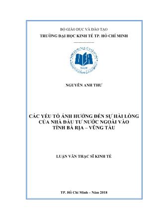 Luận văn Các yếu tố ảnh hưởng đến sự hài lòng của nhà đầu tư nước ngoài vào tỉnh Bà Rịa – Vũng Tàu