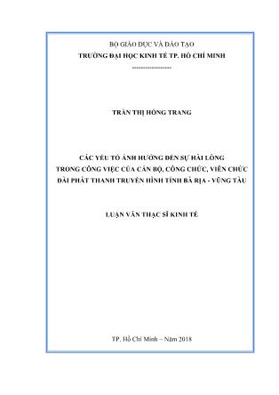 Luận văn Các yếu tố ảnh hưởng đến sự hài lòng trong công việc của cán bộ, công chức, viên chức Đài Phát thanh - Truyền hình Tỉnh Bà Rịa – Vũng Tàu