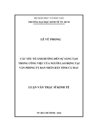 Luận văn Các yếu tố ảnh hưởng đến sự sáng tạo trong công việc của người lao động tại Văn phòng Ủy ban nhân dân tỉnh Cà Mau