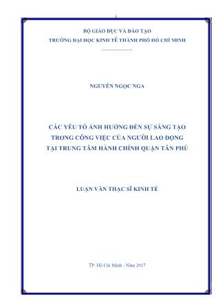 Luận văn Các yếu tố ảnh hưởng đến sự sáng tạo trong công việc của người lao động tại Trung tâm hành chính quận Tân Phú