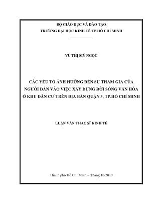 Luận văn Các yếu tố ảnh hưởng đến sự tham gia của người dân vào việc xây dựng đời sống văn hóa ở khu dân cư trên địa bàn Quận 3, thành phố Hồ Chí Minh