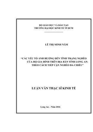 Luận văn Các yếu tố ảnh hưởng đến tình trạng nghèo của hộ gia đình trên địa bàn tỉnh Long An theo cách tiếp cận nghèo đa chiều