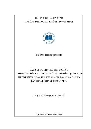 Luận văn Các yếu tố chất lượng dịch vụ ảnh hưởng đến sự hài lòng của người dân tại bộ phận tiếp nhận và hoàn trả kết quả uỷ ban nhân dân xã Tân Thành, thành phố Cà Mau