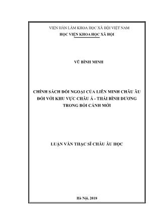 Luận văn Chính sách đối ngoại của liên minh châu Âu đối với khu vực Châu Á - Thái Bình Dương trong bối cảnh mới