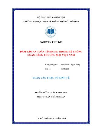 Luận văn Đảm bảo an toàn tín dụng trong hệ thống ngân hàng thương mại Việt Nam