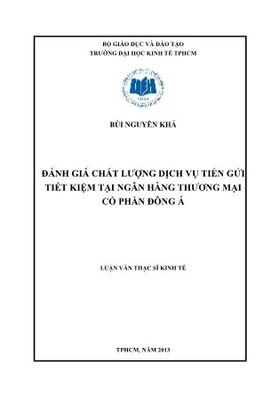 Luận văn Đánh giá chất lượng dịch vụ tiền gửi tiết kiệm tại Ngân hàng thương mại cổ phần Đông Á