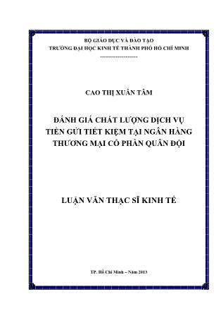 Luận văn Đánh giá chất lượng dịch vụ tiền gửi tiết kiệm tại Ngân hàng Thương mại Cổ phần Quân đội