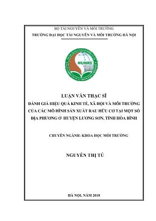 Luận văn Đánh giá hiệu quả kinh tế, xã hội và môi trường của các mô hình sản xuất rau hữu cơ tại một số địa phương ở huyện Lương Sơn, tỉnh Hòa Bình