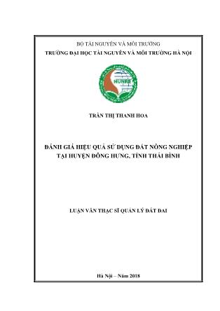 Luận văn Đánh giá hiệu quả sử dụng đất nông nghiệp tại huyện Đông Hưng, tỉnh Thái Bình