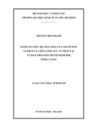 Luận văn Đánh giá mức độ hài lòng của người dân về dịch vụ công lĩnh vực tư pháp tại Ủy ban Nhân dân huyện Đầm Dơi, tỉnh Cà Mau