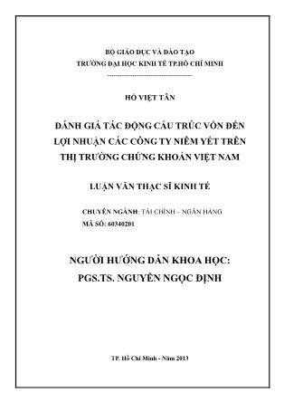 Luận văn Đánh giá tác động cấu trúc vốn đến lợi nhuận các công ty niêm yết trên thị trường chứng khoán Việt Nam