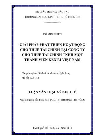 Luận văn Đánh giá thực trạng hoạt động cho thuê tài chính tại Công ty cho thuê tài chính TNHH MTV KEXIM Việt Nam