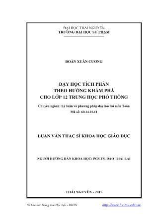 Luận văn Dạy học tích phân theo hướng khám phá cho Lớp 12 Trung học Phổ thông