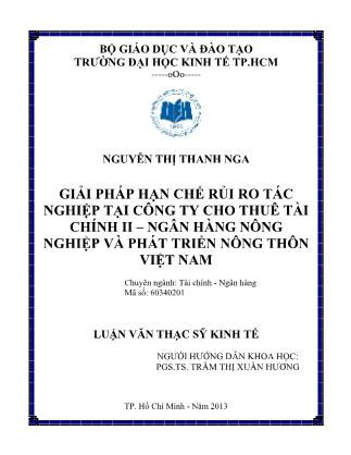 Luận văn Giải pháp hạn chế rủi ro tác nghiệp tại Công ty cho thuê tài chính II – Ngân hàng Nông nghiệp và Phát triển Nông thôn Việt Nam