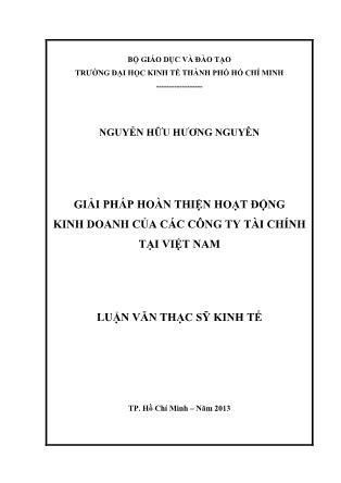 Luận văn Giải pháp hoàn thiện hoạt động kinh doanh của các công ty tài chính tại Việt Nam