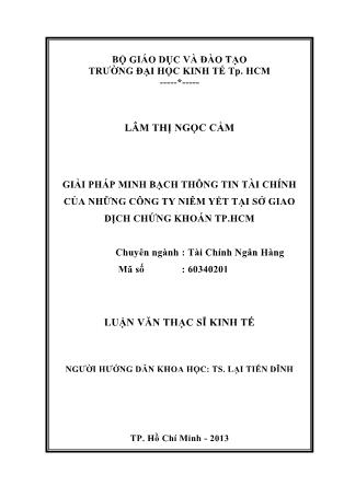 Luận văn Giải pháp minh bạch thông tin tài chính của những công ty niêm yết tại sở giao dịch chứng khoán thành phố Hồ Chí Minh