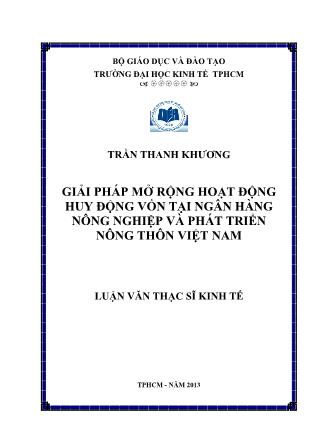 Luận văn Giải pháp mở rộng hoạt động huy động vốn tại Ngân hàng Nông nghiệp và Phát triển nông thôn Việt Nam