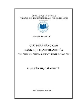 Luận văn Giải pháp nâng cao năng lực cạnh tranh tại Chi nhánh Ngân hàng Nông nghiệp và Phát triển nông thôn Tỉnh Đồng Nai