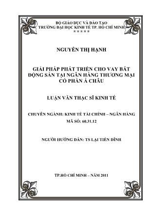 Luận văn Giải pháp phát triển cho vay bất động sản tại Ngân hàng thương mại cổ phần Á Châu