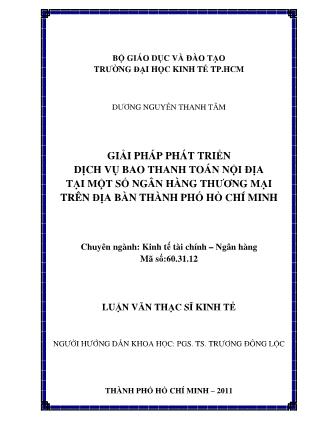 Luận văn Giải pháp phát triển dịch vụ bao thanh toán nội địa tại một số ngân hàng thương mại trên địa bàn thành phố Hồ Chí Minh